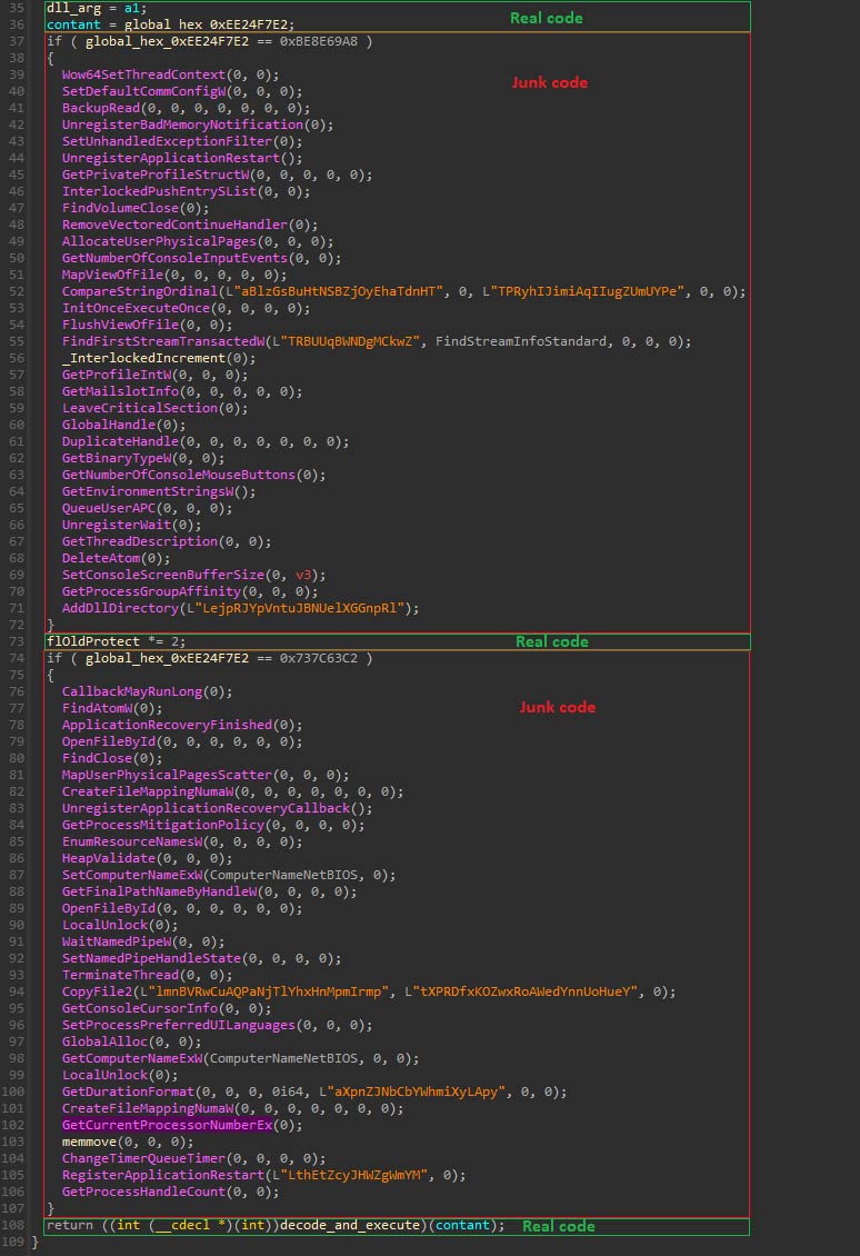 Figure 10 Junk code found in the dropped DLL sample.