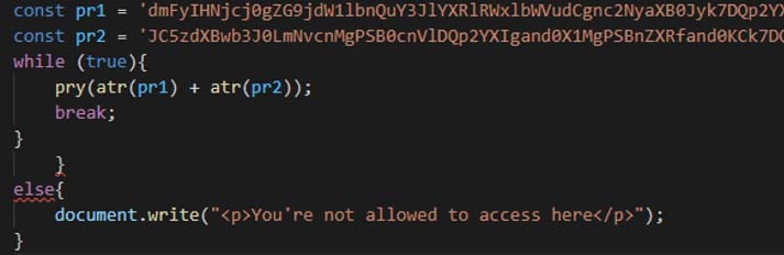 Figure 6: Base64 encoded Code block which loads final phishing page