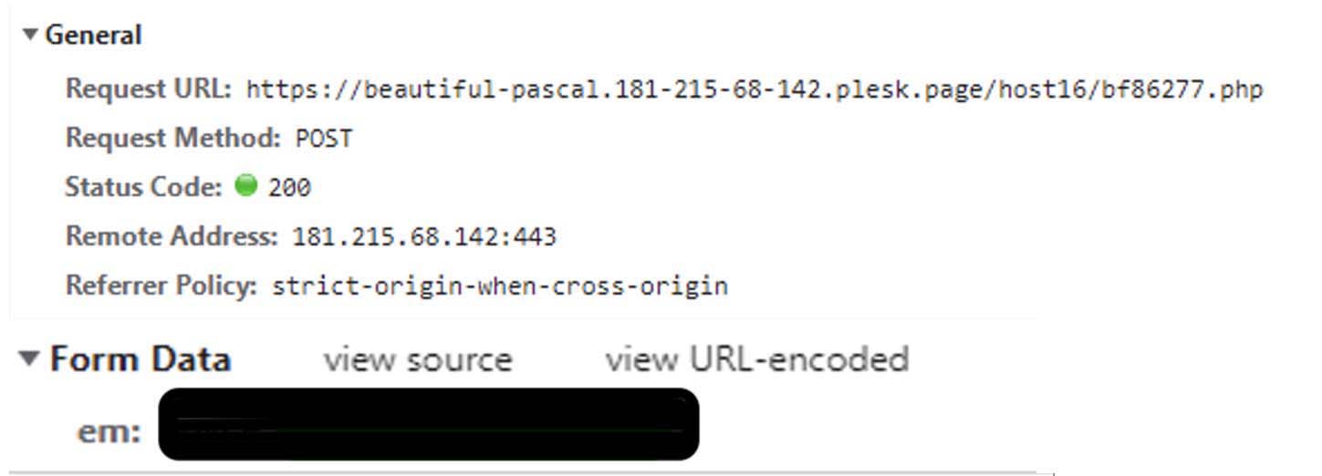 Figure 9: Post Request with victim email